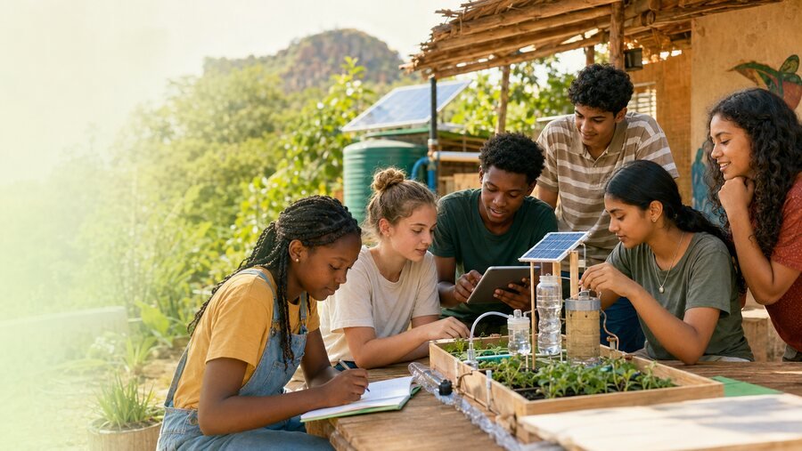 Young people collaborating on a hands-on project
